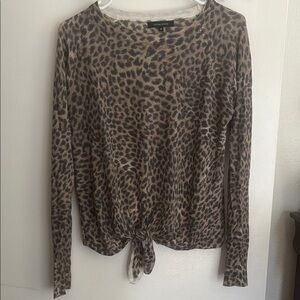 Olivaceous Animal Print Front Tie Shirt